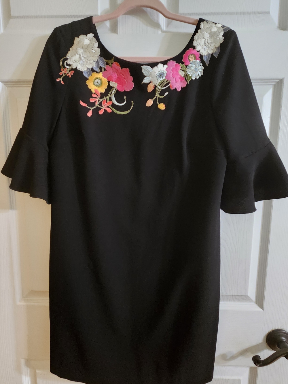 Trina Turk Black Mini Dress with Multicolor Floral Embroidery Size 8